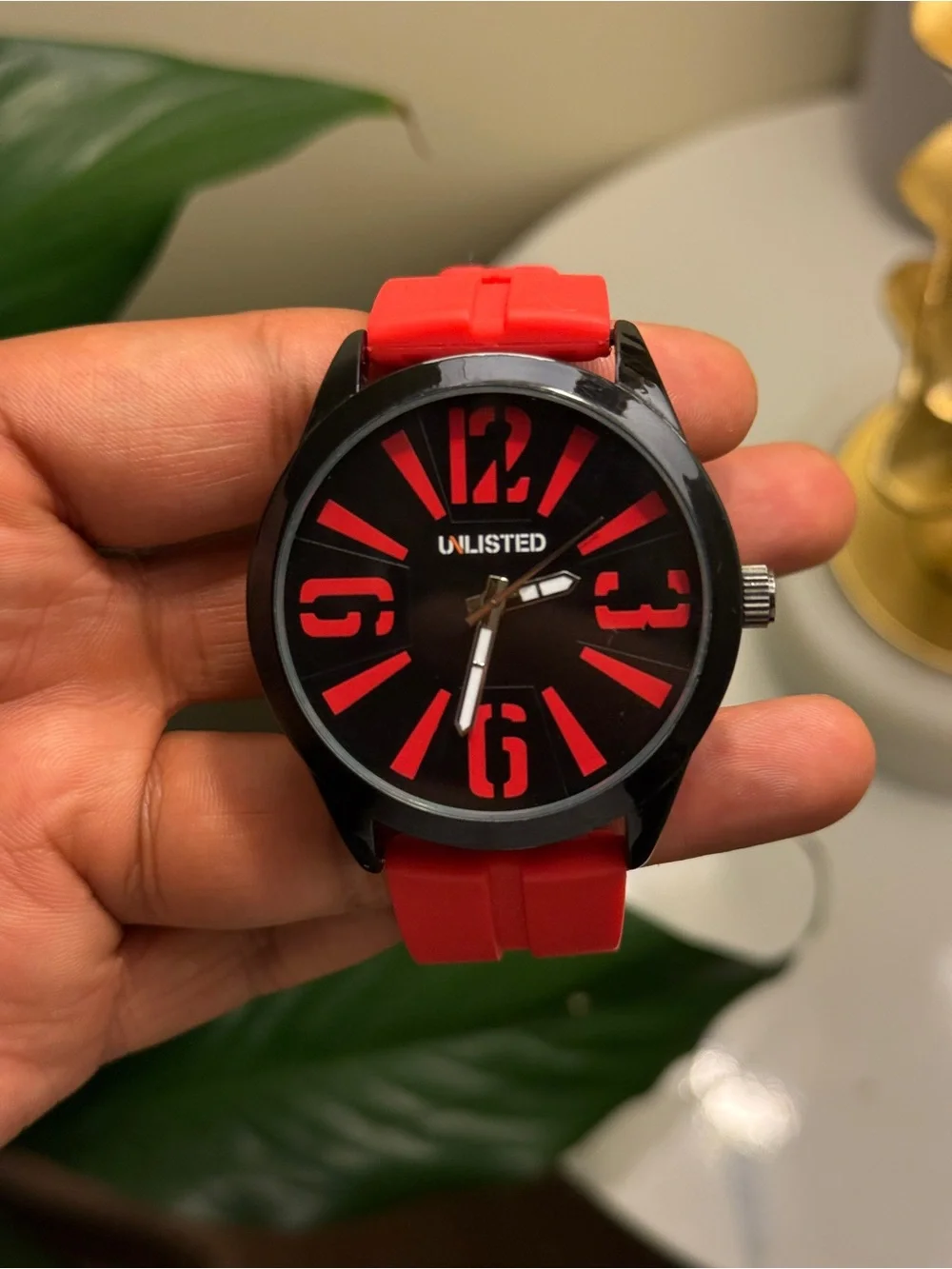 Unlisted Black Dial Red Accented Silicone Strap Watch